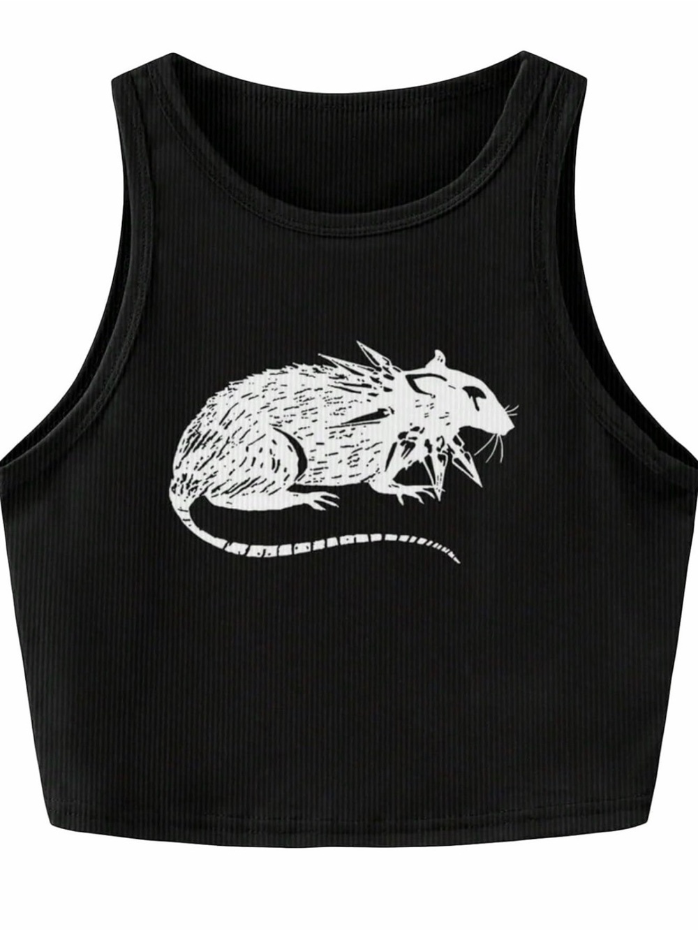 New Black Goth Punk Graphic Tank Top with White Rat Print
